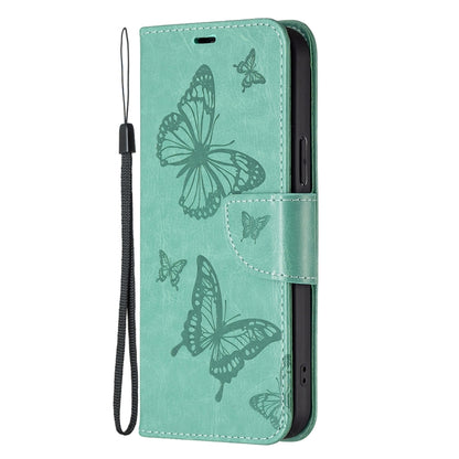 For Xiaomi Redmi 13C Two Butterflies Embossing Leather Phone Case(Green) - 13C Cases by buy2fix | Online Shopping UK | buy2fix