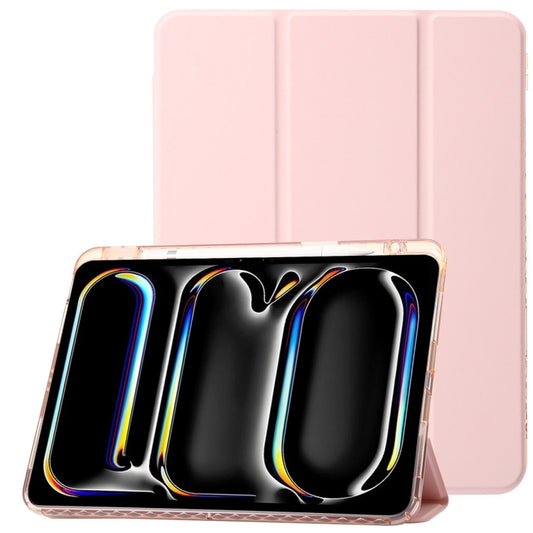 For iPad Pro 13 2024 Clear Acrylic 3-Fold Leather Tablet Case(Pink) - iPad Pro 13 2024 Cases by buy2fix | Online Shopping UK | buy2fix