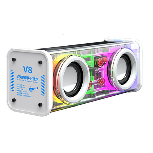 V8 Transparent Mechanical TWS Subwoofer Wireless Bluetooth Speaker(White) - Desktop Speaker by buy2fix | Online Shopping UK | buy2fix