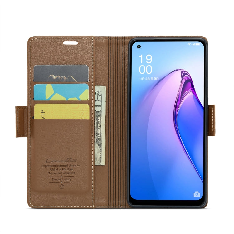 For OPPO Reno8 Lite Global CaseMe 023 Butterfly Buckle Litchi Texture RFID Anti-theft Leather Phone Case(Brown) - OPPO Cases by CaseMe | Online Shopping UK | buy2fix