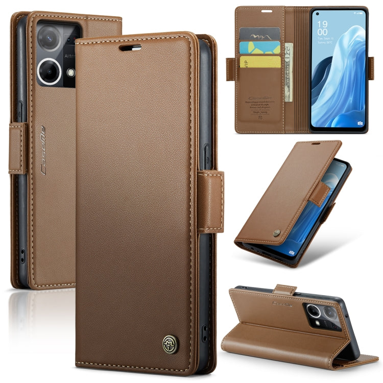 For OPPO Reno7 4G Indonesia/F21 Pro 4G/Reno8 4G CaseMe 023 Butterfly Buckle Litchi Texture RFID Anti-theft Leather Phone Case(Brown) - OPPO Cases by CaseMe | Online Shopping UK | buy2fix