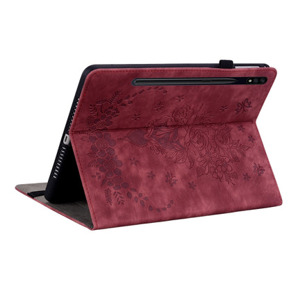 For Samsung Galaxy Tab S7 / S8 Butterfly Rose Embossed Leather Tablet Case(Red) - Galaxy Tab S8 Cases by buy2fix | Online Shopping UK | buy2fix