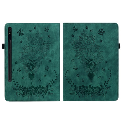 For Samsung Galaxy Tab S9+ Butterfly Rose Embossed Leather Tablet Case(Green) - Galaxy Tab S9+ Cases by buy2fix | Online Shopping UK | buy2fix