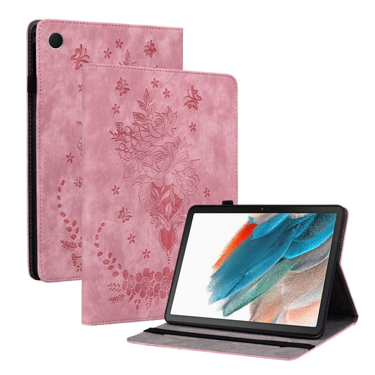 For Samsung Galaxy Tab А9+ Butterfly Rose Embossed Leather Tablet Case(Pink) - Other Galaxy Tab PC by buy2fix | Online Shopping UK | buy2fix