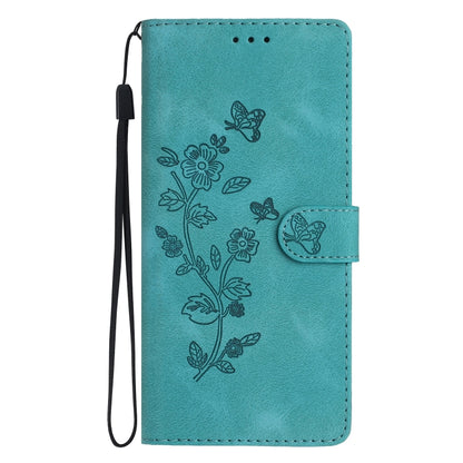 For iPhone 16 Pro Flower Butterfly Embossing Pattern Leather Phone Case(Sky Blue) - iPhone 16 Pro Cases by buy2fix | Online Shopping UK | buy2fix