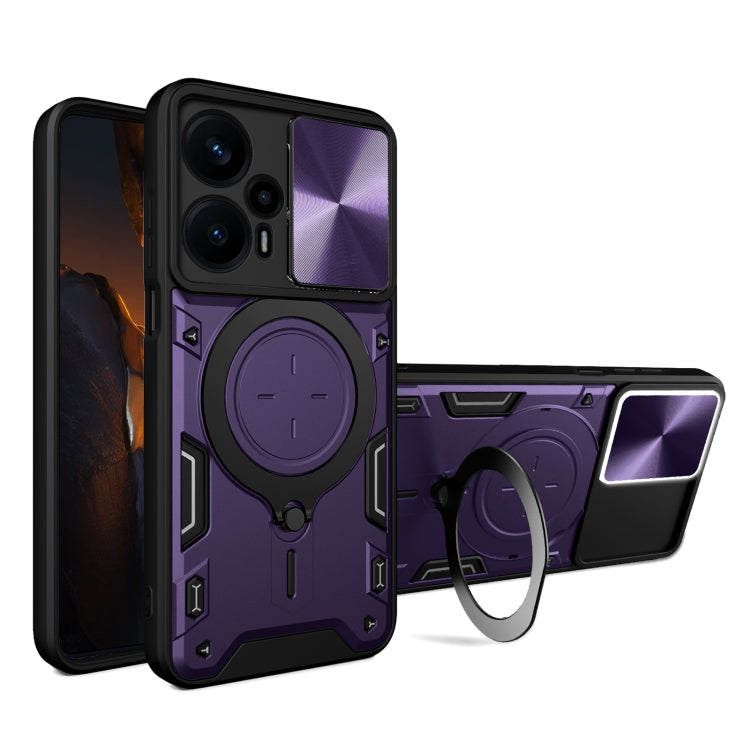 For Xiaomi Redmi Note 12 Turbo CD Texture Sliding Camshield Magnetic Holder Phone Case(Purple) - Xiaomi Cases by buy2fix | Online Shopping UK | buy2fix