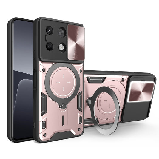 For Xiaomi Redmi Note 13 5G CD Texture Sliding Camshield Magnetic Holder Phone Case(Pink) - Note 13 Cases by buy2fix | Online Shopping UK | buy2fix