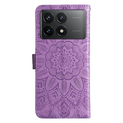 For Xiaomi Redmi K70E Embossed Sunflower Leather Phone Case(Purple) - K70E Cases by buy2fix | Online Shopping UK | buy2fix
