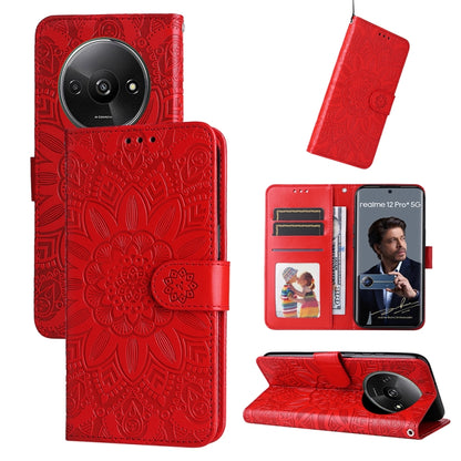 For Xiaomi Redmi A3 Embossed Sunflower Leather Phone Case(Red) - Xiaomi Cases by buy2fix | Online Shopping UK | buy2fix