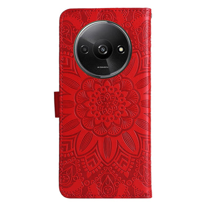 For Xiaomi Redmi A3 Embossed Sunflower Leather Phone Case(Red) - Xiaomi Cases by buy2fix | Online Shopping UK | buy2fix