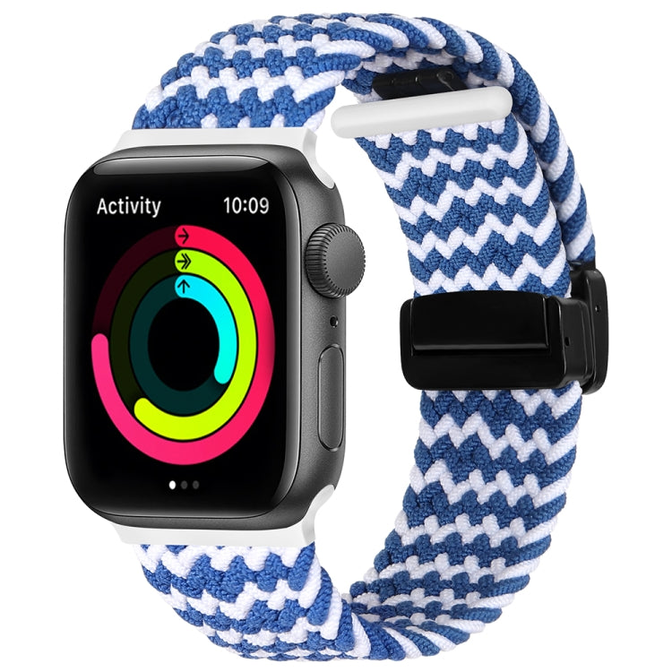 Magnetic Fold Clasp Woven Watch Band For Apple Watch 9 45mm(Blue White) - Watch Bands by buy2fix | Online Shopping UK | buy2fix