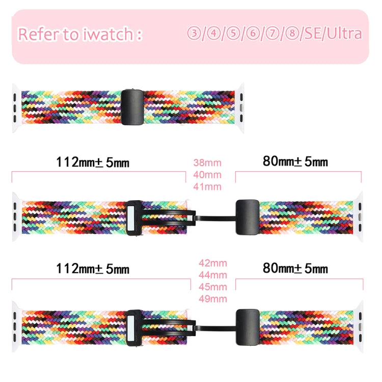 Magnetic Fold Clasp Woven Watch Band For Apple Watch 7 45mm(Rainbow Color) - Watch Bands by buy2fix | Online Shopping UK | buy2fix