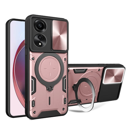For OPPO A78 4G CD Texture Sliding Camshield Magnetic Holder Phone Case(Pink) - OPPO Cases by buy2fix | Online Shopping UK | buy2fix