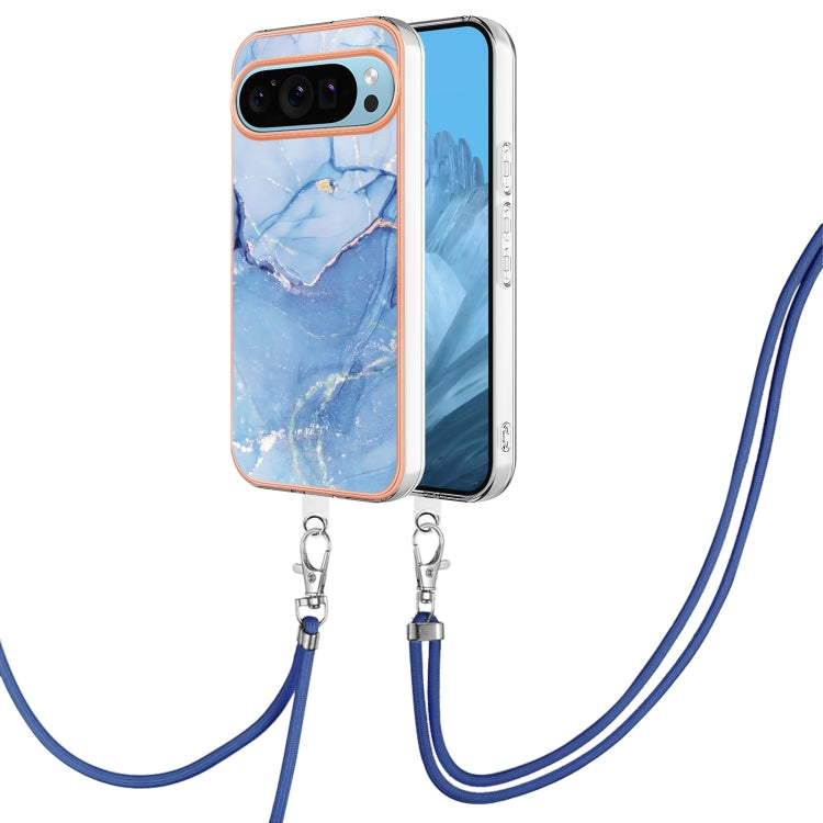 For Google Pixel 9 Pro XL Electroplating Marble Dual-side IMD Phone Case with Lanyard(Blue 018) - Google Cases by buy2fix | Online Shopping UK | buy2fix