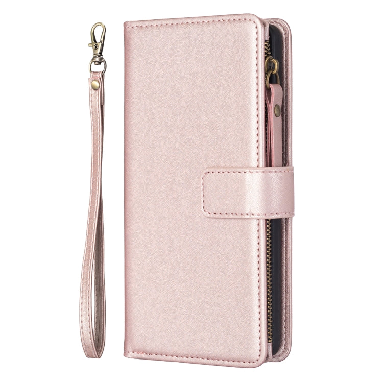 For Xiaomi Redmi Note 13 4G Global 9 Card Slots Zipper Wallet Leather Flip Phone Case(Rose Gold) - Note 13 Cases by buy2fix | Online Shopping UK | buy2fix