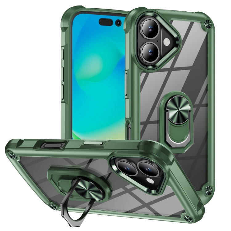 For iPhone 16 Plus TPU + PC Lens Protection Phone Case with Ring Holder(Green) - iPhone 16 Plus Cases by buy2fix | Online Shopping UK | buy2fix