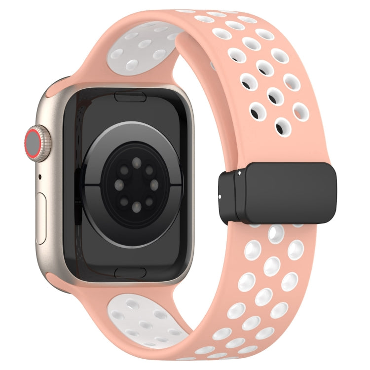 For Apple Watch 8 41mm Magnetic Buckle Silicone Watch Band(Pink White) - Watch Bands by buy2fix | Online Shopping UK | buy2fix