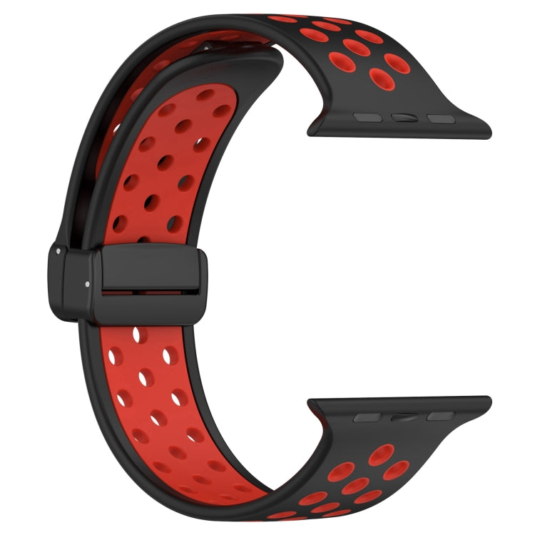 For Apple Watch 3 42mm Magnetic Buckle Silicone Watch Band(Black Red) - Watch Bands by buy2fix | Online Shopping UK | buy2fix