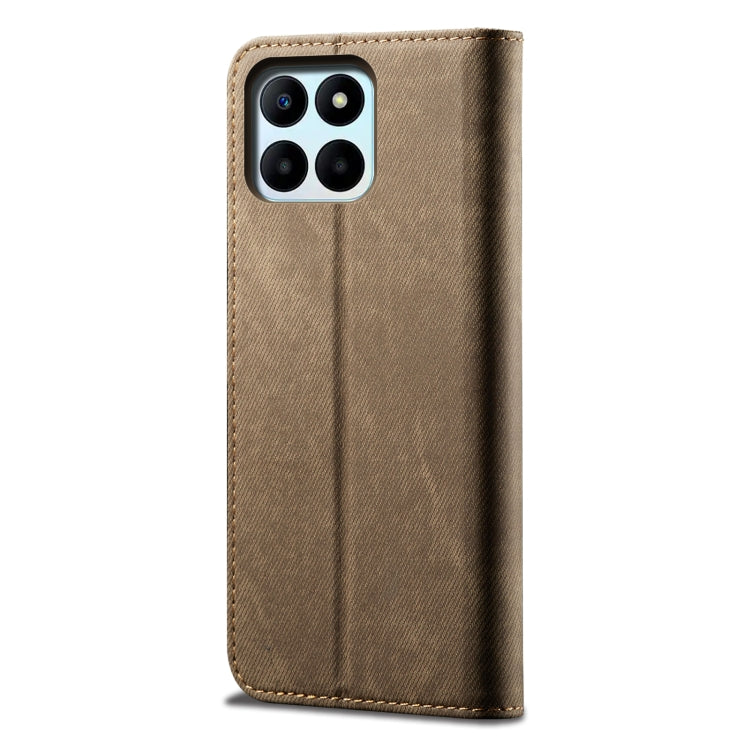 For Honor X8b 4G Global Denim Texture Flip Leather Phone Case(Khaki) - Honor Cases by buy2fix | Online Shopping UK | buy2fix