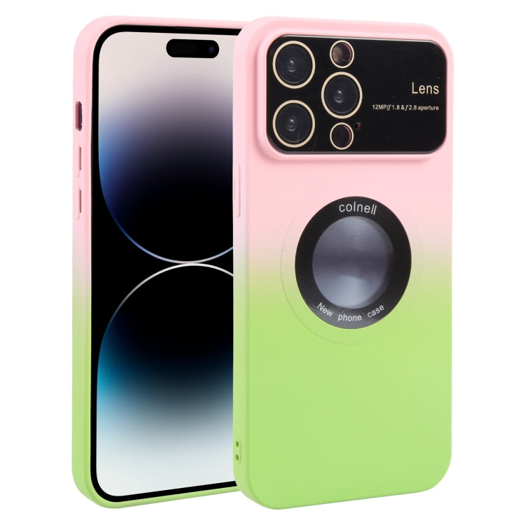 For iPhone 14 Pro Gradient Silicone Shockproof Magsafe Phone Case with Lens Film(Pink Green) - iPhone 14 Pro Cases by buy2fix | Online Shopping UK | buy2fix