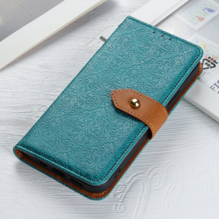 For iPhone 16 European Floral Embossed Leather Phone Case(Blue) - iPhone 16 Cases by buy2fix | Online Shopping UK | buy2fix