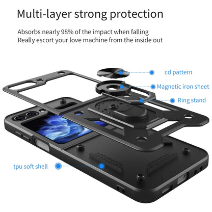 For Samsung Galaxy Z Flip6 Armor Magnetic Bracket TPU+PC Phone Case(Black) - Galaxy Z Flip6 5G Cases by buy2fix | Online Shopping UK | buy2fix