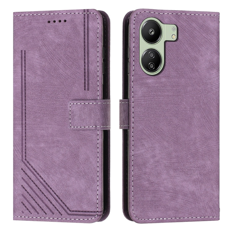 For Xiaomi Redmi 13C Skin Feel Stripe Pattern Leather Phone Case with Long Lanyard(Purple) - 13C Cases by buy2fix | Online Shopping UK | buy2fix