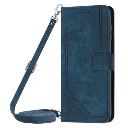 For Xiaomi Redmi Note 13 Pro Skin Feel Stripe Pattern Leather Phone Case with Long Lanyard(Blue) - Note 13 Pro Cases by buy2fix | Online Shopping UK | buy2fix