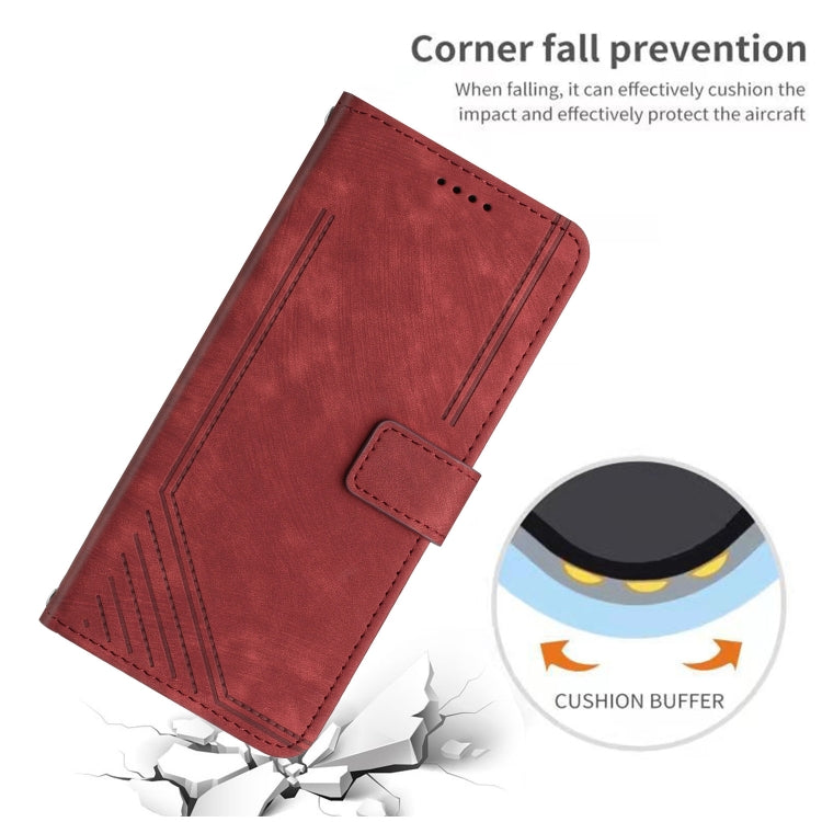 For Xiaomi Redmi Note 13 Pro+ Skin Feel Stripe Pattern Leather Phone Case with Long Lanyard(Red) - Note 13 Pro+ Cases by buy2fix | Online Shopping UK | buy2fix