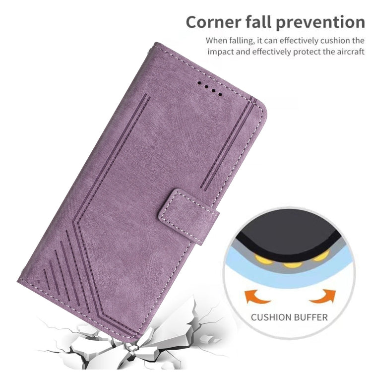 For Xiaomi Redmi K70 / K70 Pro Skin Feel Stripe Pattern Leather Phone Case with Long Lanyard(Purple) - K70 Pro Cases by buy2fix | Online Shopping UK | buy2fix