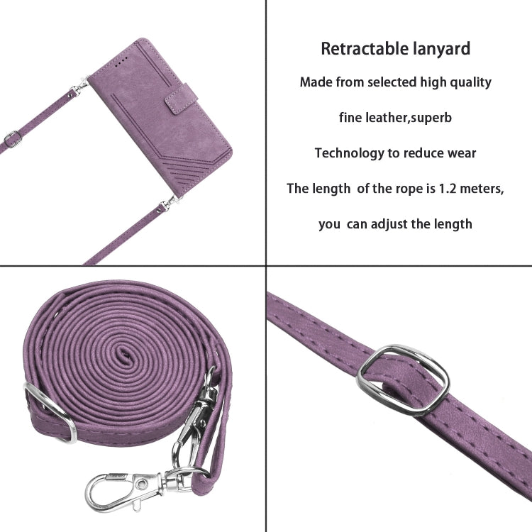 For Xiaomi Redmi K70 / K70 Pro Skin Feel Stripe Pattern Leather Phone Case with Long Lanyard(Purple) - K70 Pro Cases by buy2fix | Online Shopping UK | buy2fix