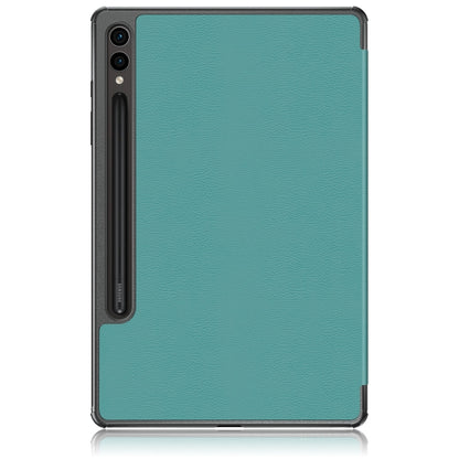 For Samsung Galaxy Tab S9+ Custer Pure Color 3-Fold Holder Smart Leather Tablet Case(Dark Green) - Galaxy Tab S9+ Cases by buy2fix | Online Shopping UK | buy2fix