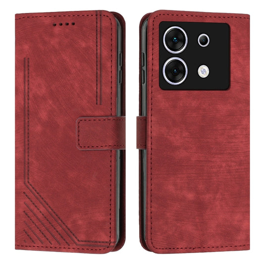 For Infinix Zero 30 5G Skin Feel Stripe Pattern Leather Phone Case with Lanyard(Red) - Infinix Cases by buy2fix | Online Shopping UK | buy2fix