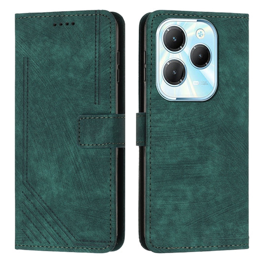 For Infinix Hot 40 / 40 Pro Skin Feel Stripe Pattern Leather Phone Case with Lanyard(Green) - Infinix Cases by buy2fix | Online Shopping UK | buy2fix