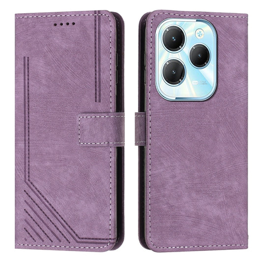 For Infinix Hot 40 / 40 Pro Skin Feel Stripe Pattern Leather Phone Case with Lanyard(Purple) - Infinix Cases by buy2fix | Online Shopping UK | buy2fix