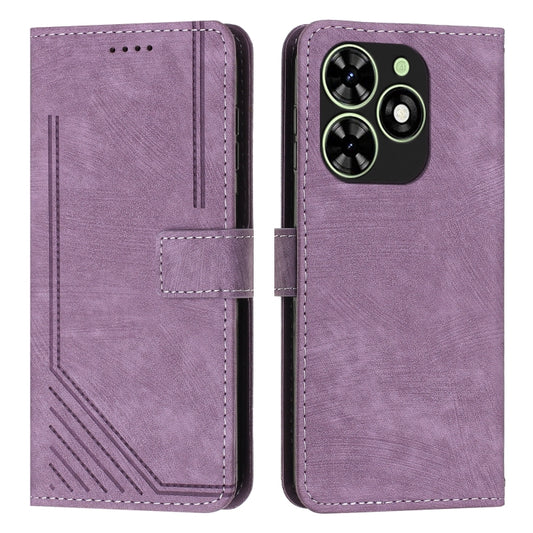 For Infinix Smart 8 Skin Feel Stripe Pattern Leather Phone Case with Lanyard(Purple) - Infinix Cases by buy2fix | Online Shopping UK | buy2fix