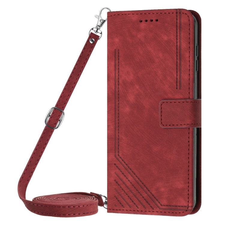 For Infinix Note 40 Pro 4G / 5G Skin Feel Stripe Pattern Leather Phone Case with Lanyard(Red) - Infinix Cases by buy2fix | Online Shopping UK | buy2fix