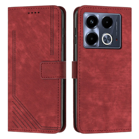 For Infinix Note 40 4G Skin Feel Stripe Pattern Leather Phone Case with Lanyard(Red) - Infinix Cases by buy2fix | Online Shopping UK | buy2fix
