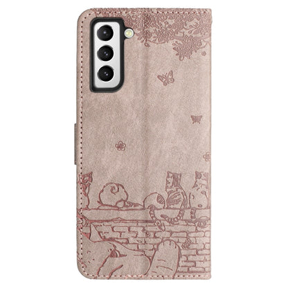 For Samsung Galaxy S22+ Cat Embossing Pattern Leather Phone Case with Lanyard(Grey) - Galaxy S22+ 5G Cases by buy2fix | Online Shopping UK | buy2fix