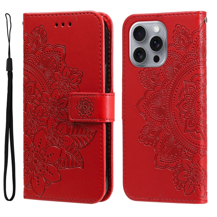 For iPhone 16 Pro Max 7-petal Flowers Embossing Leather Phone Case(Red) - iPhone 16 Pro Max Cases by buy2fix | Online Shopping UK | buy2fix