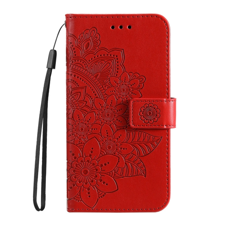 For iPhone 16 Pro Max 7-petal Flowers Embossing Leather Phone Case(Red) - iPhone 16 Pro Max Cases by buy2fix | Online Shopping UK | buy2fix