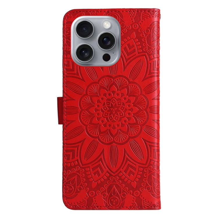 For iPhone 16 Pro Max Embossed Sunflower Leather Phone Case(Red) - iPhone 16 Pro Max Cases by buy2fix | Online Shopping UK | buy2fix