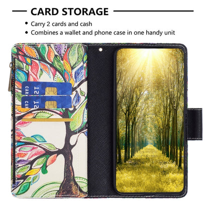 For iPhone 16 Pro Colored Drawing Pattern Zipper Phone Leather Case(Tree) - iPhone 16 Pro Cases by buy2fix | Online Shopping UK | buy2fix