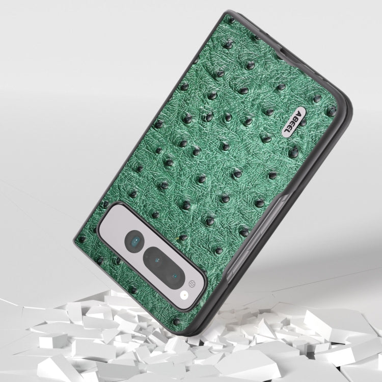 For Google Pixel Fold ABEEL Genuine Leather Ostrich Texture Phone Case(Green) - Google Cases by buy2fix | Online Shopping UK | buy2fix