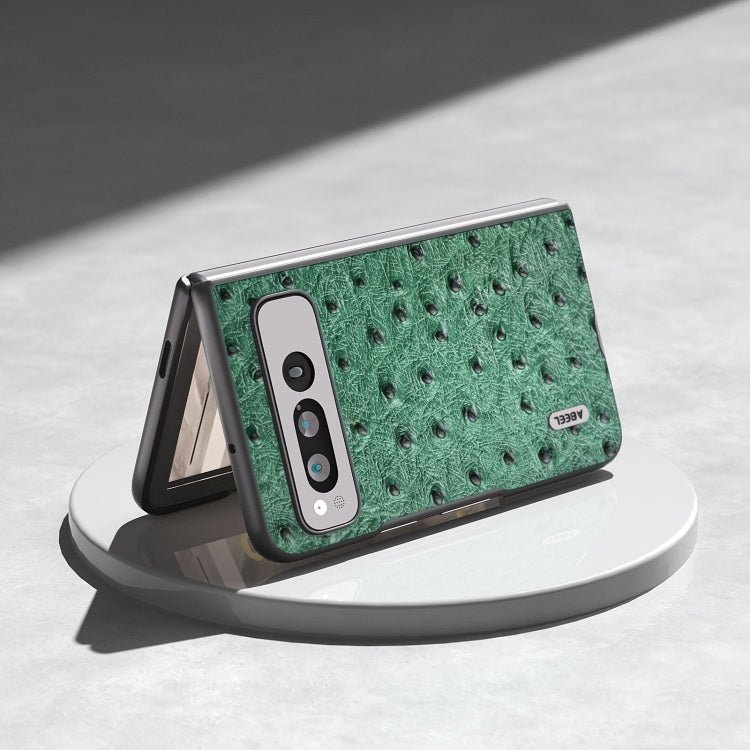 For Google Pixel Fold ABEEL Genuine Leather Ostrich Texture Phone Case(Green) - Google Cases by buy2fix | Online Shopping UK | buy2fix