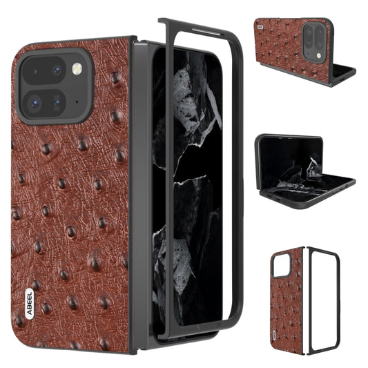 For Google Pixel 9 Pro Fold ABEEL Genuine Leather Ostrich Texture Phone Case(Coffee) - Google Cases by buy2fix | Online Shopping UK | buy2fix