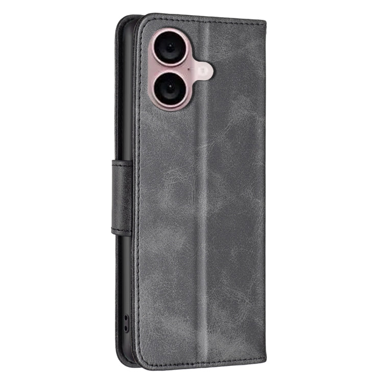 For iPhone 16 Plus Lambskin Texture Pure Color Flip Leather Phone Case(Black) - iPhone 16 Plus Cases by buy2fix | Online Shopping UK | buy2fix