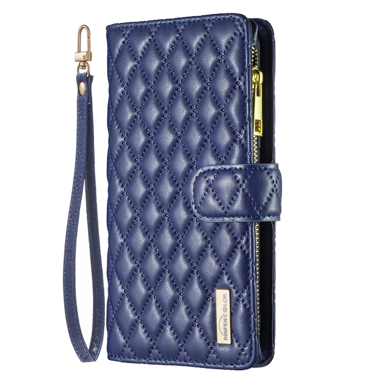 For iPhone 16 Pro Diamond Lattice Zipper Wallet Leather Flip Phone Case(Blue) - iPhone 16 Pro Cases by buy2fix | Online Shopping UK | buy2fix