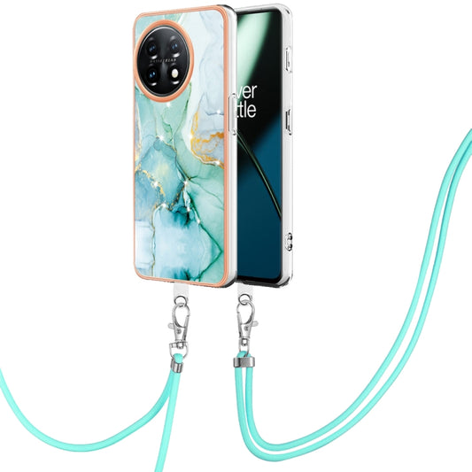 For OnePlus 11 Electroplating Marble Dual-side IMD Phone Case with Lanyard(Green 003) - OnePlus Cases by buy2fix | Online Shopping UK | buy2fix