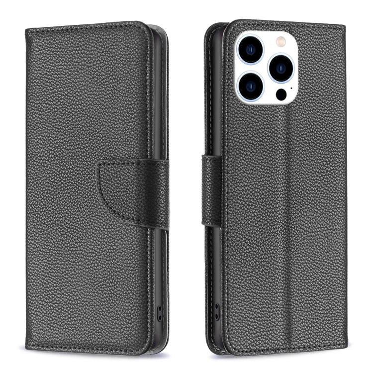 For iPhone 16 Pro Max Litchi Texture Pure Color Flip Leather Phone Case(Black) - iPhone 16 Pro Max Cases by buy2fix | Online Shopping UK | buy2fix